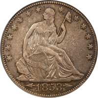 1853-O Seated Liberty Half Dollar (50c) Arrows and Rays OBVERSE Image