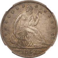 1853 Seated Liberty Half Dollar (50c) Arrows and Rays Obverse Image