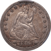 1853 Seated Liberty Quarter (25c) Arrows and Rays OBVERSE Image