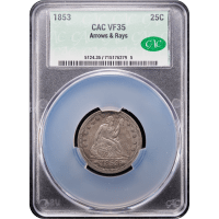 1853 Seated Liberty Quarter (25c) Arrows and Rays SLAB Image
