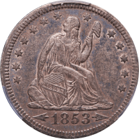 1853 Seated Liberty Quarter (25c) Arrows and Rays Obverse Image