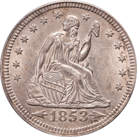 1853 Seated Liberty Quarter (25c) Arrows and Rays OGH Obverse Image