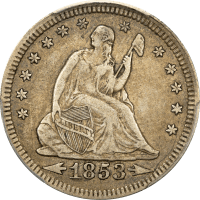 1853 Seated Liberty Quarter (25c) Arrows and Rays OBVERSE Image