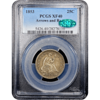 1853 Seated Liberty Quarter (25c) Arrows and Rays SLAB Image