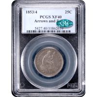 1853/4 Seated Liberty Quarter (25c) Arrows and Rays Obverse Slab Image
