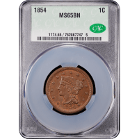 1854 Braided Hair Large Cent (1c) Obverse Slab Image
