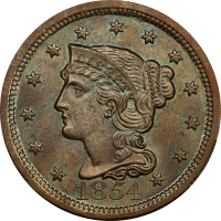 1854 Braided Hair Large Cent (1c) OBVERSE Image