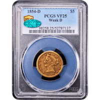 1854-D Liberty Gold Half Eagle ($5) Weak D Obverse Slab Image