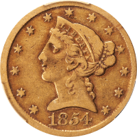 1854-D Liberty Gold Half Eagle ($5) Weak D Obverse Image