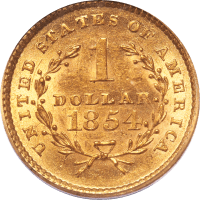 1854 Gold Dollar (G$1) Type 1 REVERSE Image
