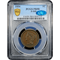 1854 Pattern Large Cent (1c) J-160 SLAB Image