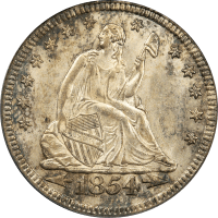 1854 Seated Liberty Quarter (25c) Arrows Obverse Image