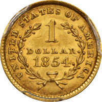 1854 Type 1 Gold Dollar ($1) REVERSE Image