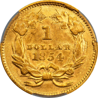 1854 Type 2 Gold Dollar ($1) REVERSE Image