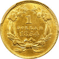 1854 Type 2 Gold Dollar ($1) REVERSE Image