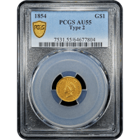 1854 Type 2 Gold Dollar ($1) Obverse Slab Image