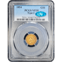 1854 Type 2 Gold Dollar ($1) Obverse Slab Image