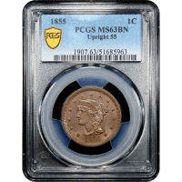 1855 Braided Hair Large Cent (1c) Upright 55 SLAB Image