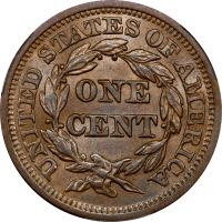 1855 Braided Hair Large Cent (1c) Upright 55 REVERSE Image
