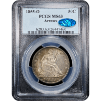 1855-O Seated Liberty Half Dollar (50c) Arrows Obverse Slab Image