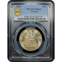1855 Seated Liberty Half Dollar (50c) Arrows SLAB Image