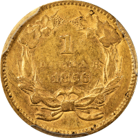 1856 Gold Dollar ($1) Slanted 5 Reverse Image