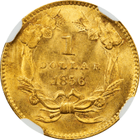 1856 Gold Dollar (G$1) Upright 5 REVERSE Image