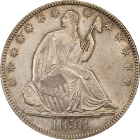 1858 Seated Liberty Half Dollar (50c) OBVERSE Image