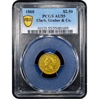 1860 Clark Gruber Gold Quarter Eagle ($2.50) Obverse Slab Image