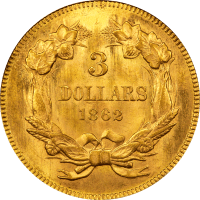 1862 Gold Three Dollars ($3) Reverse Image