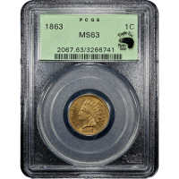 1863 Indian Cent (1c) OGH SLAB Image