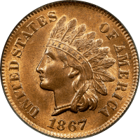 1867 Indian Cent (1c) OGH OBVERSE Image