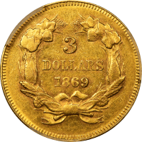 1869 Gold Three Dollar ($3) REVERSE Image