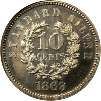 1869 Standard Silver Pattern Dime (10c) J-696 OGH Reverse Image