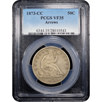 1873-CC Seated Liberty Half Dollar (50c) Arrows Obverse Slab Image