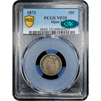 1873 Seated Liberty Dime (10c) Open 3 Obverse Slab Image