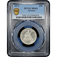 1873 Seated Liberty Quarter (25c) Arrows SLAB Image