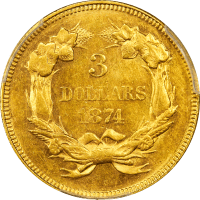 1874 Gold Three Dollars ($3) REVERSE Image