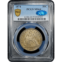 1874 Seated Liberty Half Dollar (50c) Arrows SLAB Image
