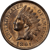 1891 Indian Cent (1c) Rattler Obverse Image