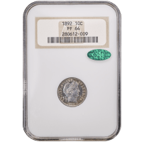 1892 5-Coin Proof Set Barber Dime 10c Obverse Slab Image