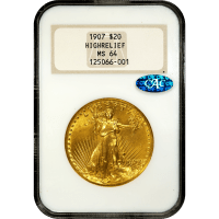 1907 High Relief Saint-Gaudens Gold Double Eagle ($20) Wire Edge Obverse Slab Image