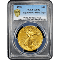 1907 High Relief Saint-Gaudens Gold Double Eagle ($20) Wire Edge Obverse Slab Image