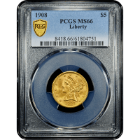1908 Liberty Gold Half Eagle ($5) SLAB Image