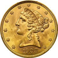 1908 Liberty Gold Half Eagle ($5) OBVERSE Image