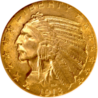 1913 Indian Gold Half Eagle ($5) OBVERSE Image