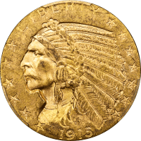 1915 Indian Gold Half Eagle ($5) OBVERSE Image