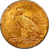 1915 Indian Gold Half Eagle ($5) REVERSE Image