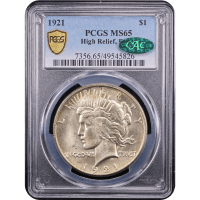 1921 High Relief Peace Dollar ($1) Obverse Slab Image