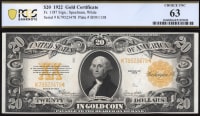 1922 $20 Gold Certificate Obverse Image